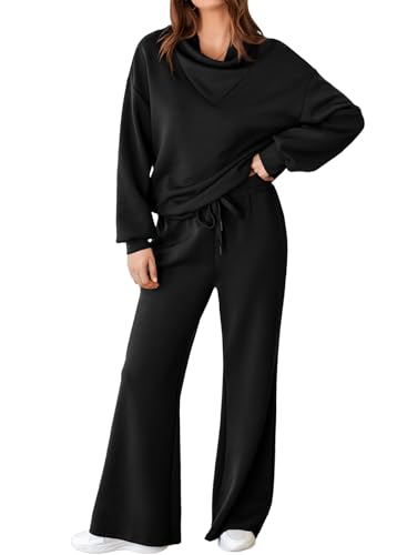 Women's 2 Piece Outfits Lounge Set Mock Neck Long Sleeve Sweatshirt With Wide Leg Pants Sweatsuit Fall 2025