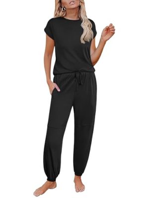 Pajamas for women 2 Piece Lounge Set Cap Sleeve Sleepwear Joggers Pants Pjs with Pockets S-XXL