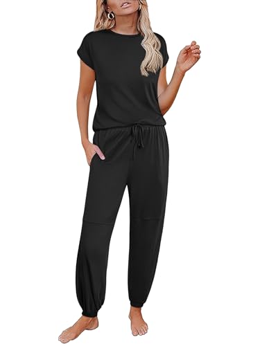 Pajamas for women 2 Piece Lounge Set Cap Sleeve Sleepwear Joggers Pants Pjs with Pockets S-XXL