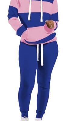 Womens 2 Piece Tracksuit Long Sleeve Warm Up Outfit Patchwork Pants Set