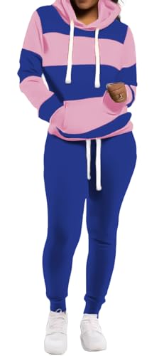 Womens 2 Piece Tracksuit Long Sleeve Warm Up Outfit Patchwork Pants Set