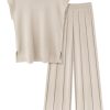 Lounge Sets for Women Two Piece Outfits Knit Cap Sleeve Tops Wide Leg Pleated Pants Casual Dressy Sweater Sets