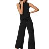 Two Piece Sets for Women Summer Outfits Lounge Sets Mock Neck Tops Wide Leg Crop Pants Vacation Travel Outfits