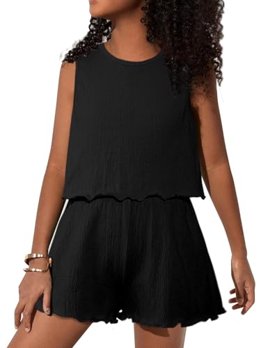 Girls' Summer 2 Piece Outfits Sleeveless Tank Tops and Wide Leg Shorts Sets