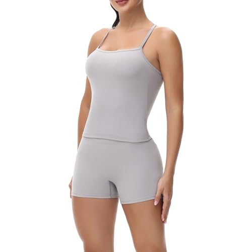 Cute Gym Yoga 2 Piece Outfits Sets for Women Workout Crop Tank Tops Athletic Shorts Lounge Wear Suit Clothes Summer