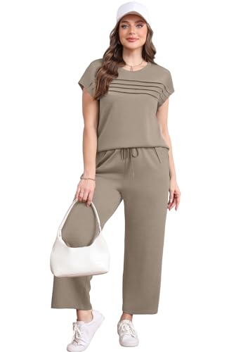 Two Piece Sets for Women Summer Travel Vacation Outfits Cap Sleeve Lounge Matching Sets Wide Leg Pants S-3XL