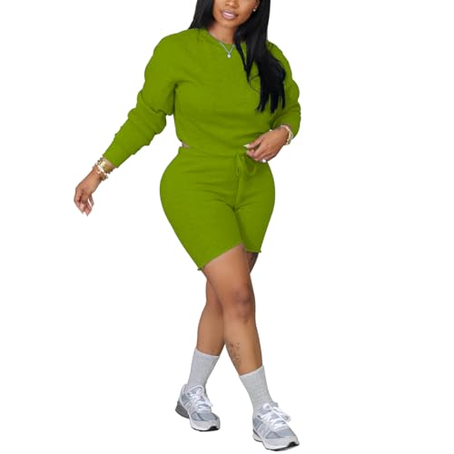 Womens Two Piece Outfits Bodycon Tracksuit Sweatsuits Solid Jogger Biker Workout Lounge Long Sleeve Pant Sets