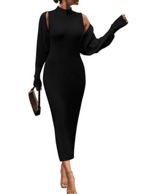 Women's Fall 2 Piece Outfits Knit Long Sleeve Cropped Cardigan Pullover Sweater Maxi Dress Sets Winter Clothing