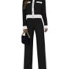 Women's 2 Piece Outfits Long Sleeve Button Down Color Block Cardigan Sweater Sets Wide Leg Pant Lounge Set