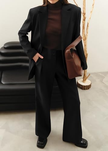 Women Suits 2 Piece Set Business Casual Dressy Oversized Blazer Jacket and Wide Leg Dress Pantsuits Formal Outfits