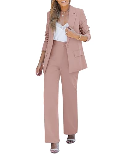 2 Piece Pant Suits for Women Dressy Blazer High Waisted Pants Sets Business Casual Outfits