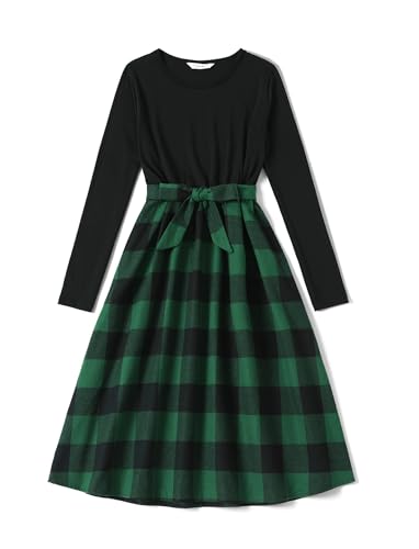 Family Matching Outfits Mommy and Me Dresses Matching Set Long Sleeve Plaid Midi Dress and Casual Button Down Shirts