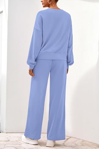 Women 2 Piece Outfits 2025 Fall Sweatsuits Crewneck Sweatshirt Wide Leg Sweatpants Lounge Sets Tracksuit