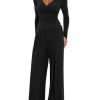 Women's 2 Piece Lounge Fall Outfits Sets Warp V Neck Short/Long Sleeve Shirts and Wide Leg Pants Casual Matching Sets
