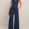 Womens Vest Sets Summer 2 Piece Outfits Button Crop Blazer Vest and Wide Leg Pant Suits