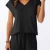 2 Piece V Neck Cap Sleeve Shirt and Shorts Set Womens Matching Summer Lounge Sets