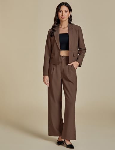 Suits for Women 2 Piece Sets Business Casual Outfits Dressy Cropped Blazer Wide Leg Pants Suit Office Work