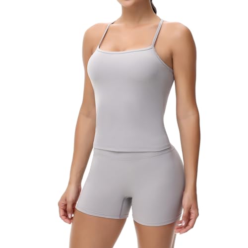 Cute Gym Yoga 2 Piece Outfits Sets for Women Workout Crop Tank Tops Athletic Shorts Lounge Wear Suit Clothes Summer