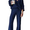 Women's 2 Piece Outfits V Neck Long Sleeve Sweater Pullover Top Wide Leg Pants Sweatsuit Lounge Sets