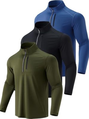 3-Pack Men’s Quarter-Zip Pullover Lightweight Long Sleeve Athletic Jackets Performance Workout Running Shirts