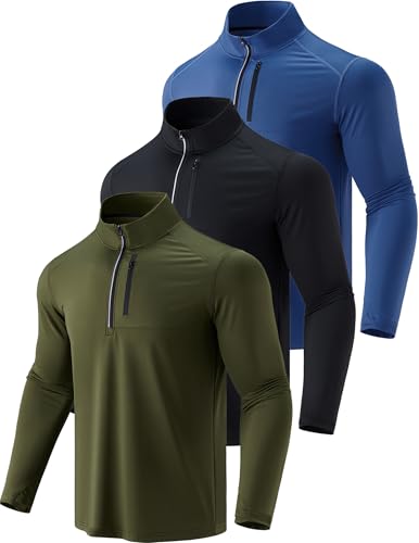 3-Pack Men’s Quarter-Zip Pullover Lightweight Long Sleeve Athletic Jackets Performance Workout Running Shirts