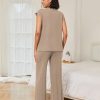 Lounge Sets for Women Two Piece Outfits Knit Cap Sleeve Tops Wide Leg Pleated Pants Casual Dressy Sweater Sets