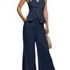 Womens Vest Sets Summer 2 Piece Outfits Button Crop Blazer Vest and Wide Leg Pant Suits