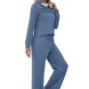Two Piece Sets for Women Fall Travel Vacation Outfits Long Sleeve Lounge Sets Side Slit Wide Leg Pants S-3XL
