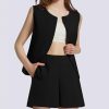 Women's Summer 2 Piece Outfits High Waisted Short Sets Crewneck Button Down Vest Business Work Blazer Suit
