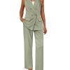 Women Suits 2 Piece Sets Button Lapel V Neck Sleeveless Blazer Vest and Wide Leg Pants Suit Matching Outfits