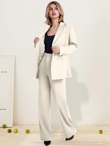 Women's 2 Piece Suit Two Button Business Casual Office Work Outfits Dressy Blazer Wide Leg Pants Set