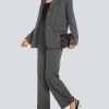 Women's 2 Piece Pant Suit Business Casual Outfits Striped Notched Collar Blazer Wide Leg Pants Sets