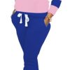 Womens 2 Piece Tracksuit Long Sleeve Warm Up Outfit Patchwork Pants Set