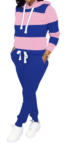 Womens 2 Piece Tracksuit Long Sleeve Warm Up Outfit Patchwork Pants Set