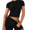 Womens Workout Sets 2 Piece Seamless Summer Outfits Scrunch Butt Shorts Crew Neck T-shirt Matching Clothing Set