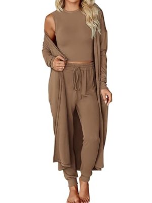 3 Piece Lounge Sets for Women Airplane Travel Outfits 2025 Fall Cardigan Sleeveless Top Pants Sets Matching Clothing