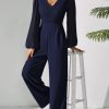 Jumpsuits for Women Dressy Patchwork Chiffon Sleeve V Neck Wide Leg Romper One Piece Trendy Outfits