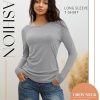 4 Pack Women' Long Sleeve Shirts Tops Casual Loose Fit Crew Neck Basic Tee Fashionable Workout Layer Fall Outfit