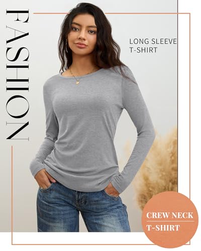 4 Pack Women' Long Sleeve Shirts Tops Casual Loose Fit Crew Neck Basic Tee Fashionable Workout Layer Fall Outfit