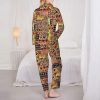 African Textile Patchwork Print Soft Button Top With Pants Fall Pajamasï¼ŒChic Women'S Long-Sleeved Pajama Set
