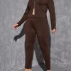 ROSHD Women's Plus Size Clothing Sets Fall Clothin Plus Zip Up Top & Leggings Autumn/Winter Clothing ROSHD (Color : Chocolate