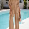 Two Piece Sets for Women Summer Outfits 2025 Dressy Casual Half Sleeve Button Down Shirt Wide Leg Pants Lounge Set