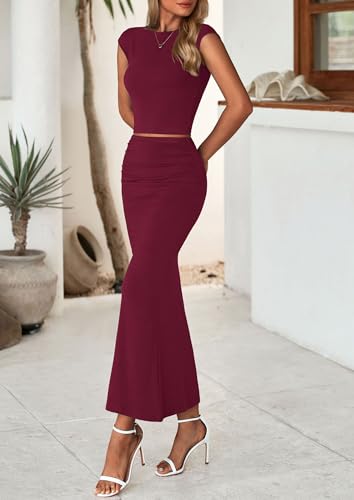 Skirt Sets Women 2 Piece Outfits Summer Outfits 2025 Going Out Crop Tops Long Maxi Skirts Beach Vacation Clothes