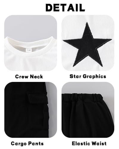 Tween Girls Clothes Ribbed Star Printed Shirt + Cargo Pants Sets Fall Outfits Sizes 7-16 Years