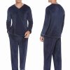 Couples Matching Pajamas Sets Velvet PJs Set for Men and Women Velour Long Sleeve Sleepwear S-XXL Navy