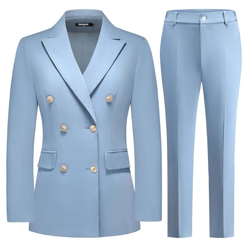Women Pants Suit Double Breasted 2 Piece Blazer Set Work Casual Jacket Outfits for Business