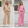 Womens 2 Piece Outfits Casual V Neck Shirts Wide Leg Running Long Pants Loose Workout Tracksuit Sets