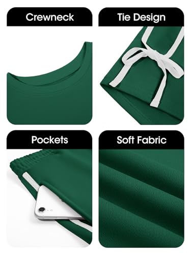 Womens 2 Piece Outfits Casual Crewneck Tie Sweatshirt High Waisted Running Skort Skirts Workout Tracksuit Sets