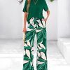 Women Summer 2 Piece Outfits 2025 Short Sleeve Knit Top Floral Print Belted Wide Leg Pant Sets With Pockets