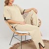 Womens Knit 2 Piece Sweater Sets Short Sleeve Pullover Tops Elastic Waist Wide Leg Pants Lounge Set
